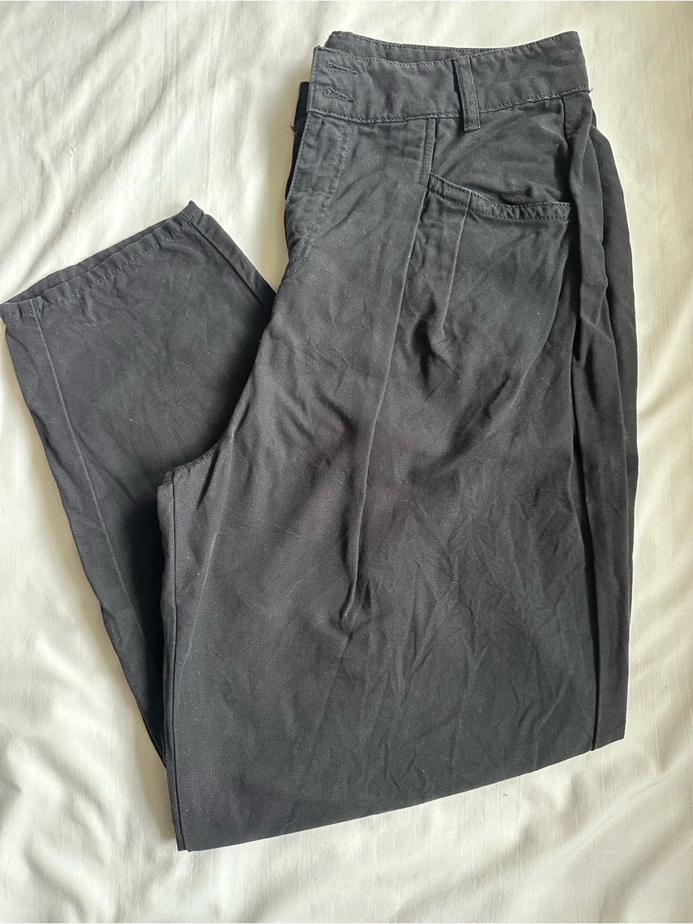 Poetry Tapered Pleated Barrel Leg Double Button 100% Cotton Black Trousers